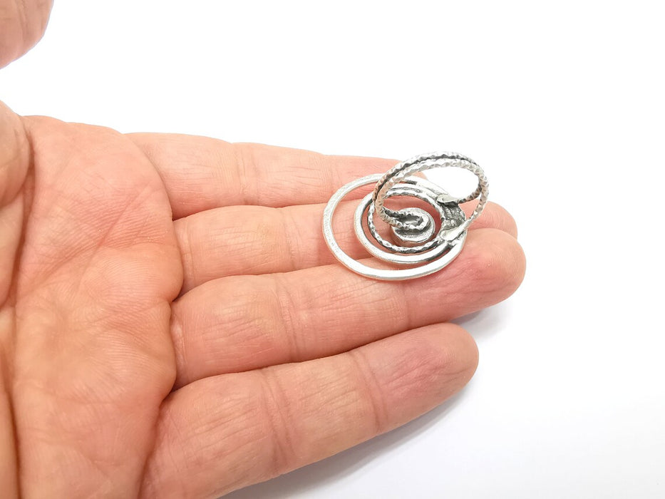 Circled Ring Setting, Cabochon Blank, Resin Bezel, Ring Mounting, Epoxy Frame, Adjustable Antique Silver Plated Brass 8mm G35239