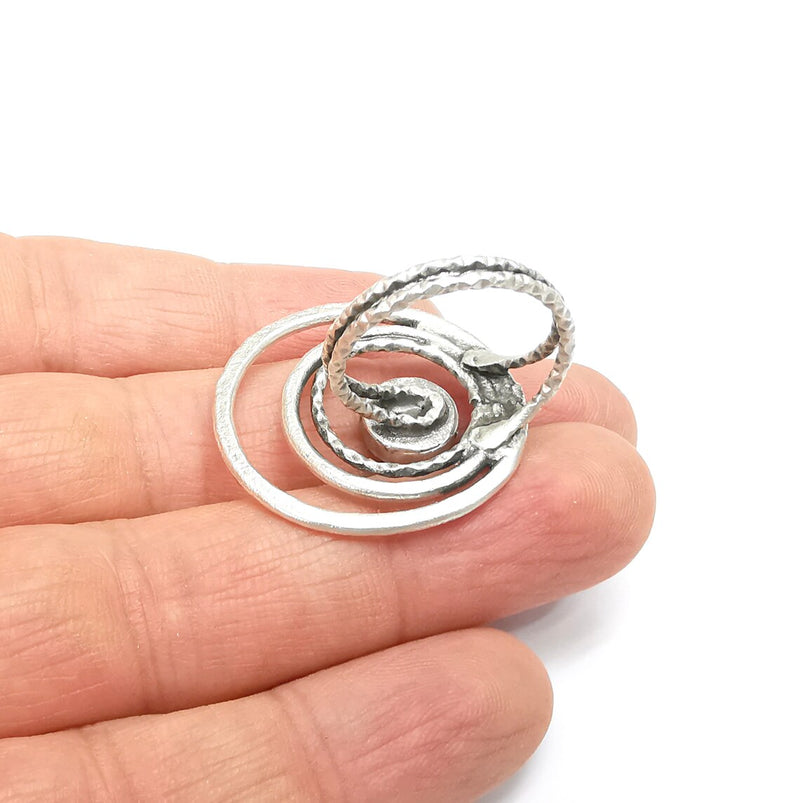 Circled Ring Setting, Cabochon Blank, Resin Bezel, Ring Mounting, Epoxy Frame, Adjustable Antique Silver Plated Brass 8mm G35239