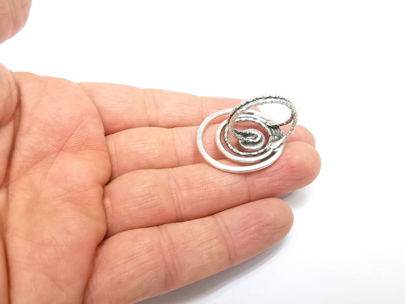 Circled Ring Setting, Cabochon Blank, Resin Bezel, Ring Mounting, Epoxy Frame, Adjustable Antique Silver Plated Brass 8mm G35239