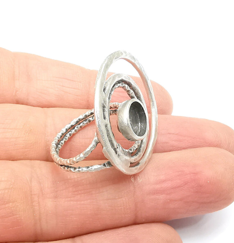 Circled Ring Setting, Cabochon Blank, Resin Bezel, Ring Mounting, Epoxy Frame, Adjustable Antique Silver Plated Brass 8mm G35239
