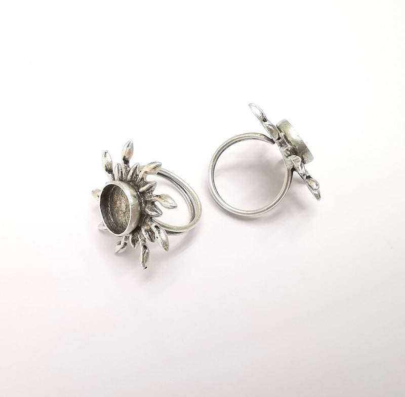 Sun Ring Setting, Sunshine Ring, Cabochon Blank, Resin Bezel, Ring Mounting, Epoxy Frame, Adjustable Antique Silver Plated Brass 12mm G35240