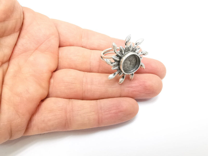 Sun Ring Setting, Sunshine Ring, Cabochon Blank, Resin Bezel, Ring Mounting, Epoxy Frame, Adjustable Antique Silver Plated Brass 12mm G35240