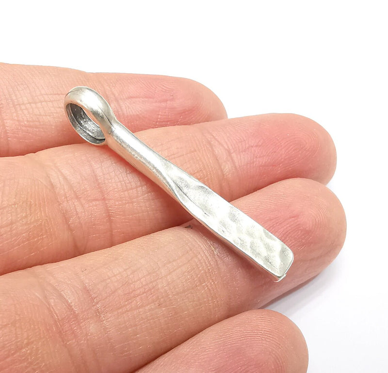 2 Hammered Charms, Boho Charms, Stalactite Charms, Dangle Earring Charms, Silver Pendant, Necklace Parts, Antique Silver Plated 43x6mm G35078