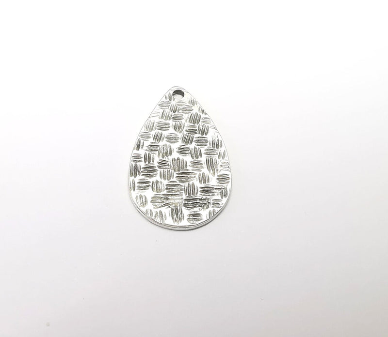 2 Textured Drop Charms, Boho Charms, Dangle Charm, DIY Charms, Earring Charm, Teardrop Necklace Parts, Antique Silver Plated 29x18mm G35103
