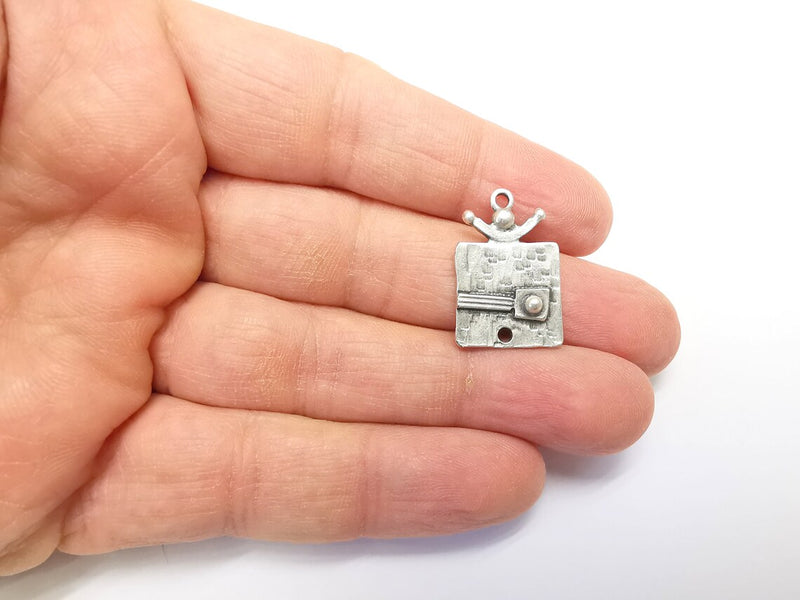 2 Silver Dangle Charms, Boho Charms, Rustic Charms, Earring Charms, Silver Pendant, Necklace Parts, Antique Silver Plated 25x16mm G35104