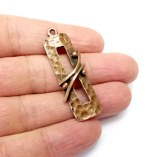 Hammered Charms, Rectangle Charms, Ethnic Earring Charms, Copper Rustic Pendant, Necklace Parts, Antique Copper Plated 47x15mm G35112