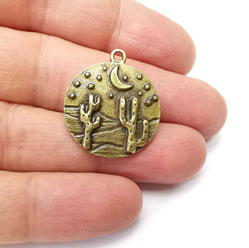 Desert Charms, Cactus Charm, Dune Charm, Desert Night Charms, Crescent Star Charms, Earring Parts, Antique Bronze Plated 28x25mm G35264