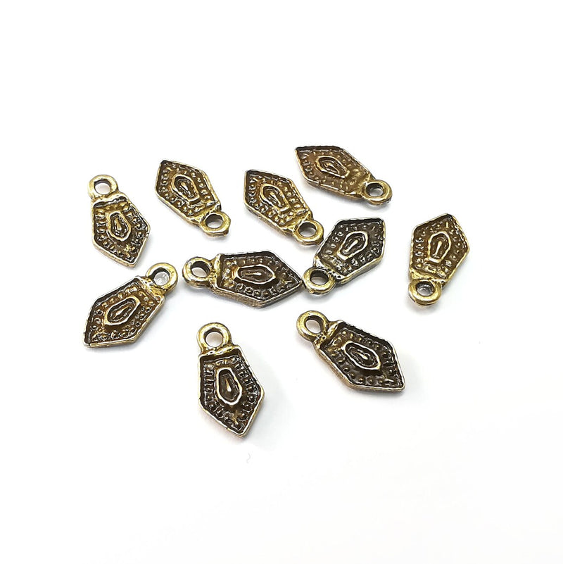 10 Bronze Charms, Dangle Charms, Ethnic Earring Charms, Bronze Rustic Pendant, Necklace Parts, Antique Bronze Plated 14x7mm G35123