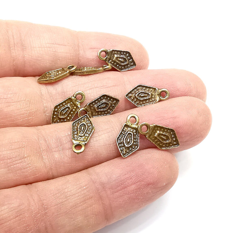 10 Bronze Charms, Dangle Charms, Ethnic Earring Charms, Bronze Rustic Pendant, Necklace Parts, Antique Bronze Plated 14x7mm G35123
