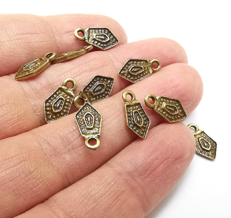 10 Bronze Charms, Dangle Charms, Ethnic Earring Charms, Bronze Rustic Pendant, Necklace Parts, Antique Bronze Plated 14x7mm G35123