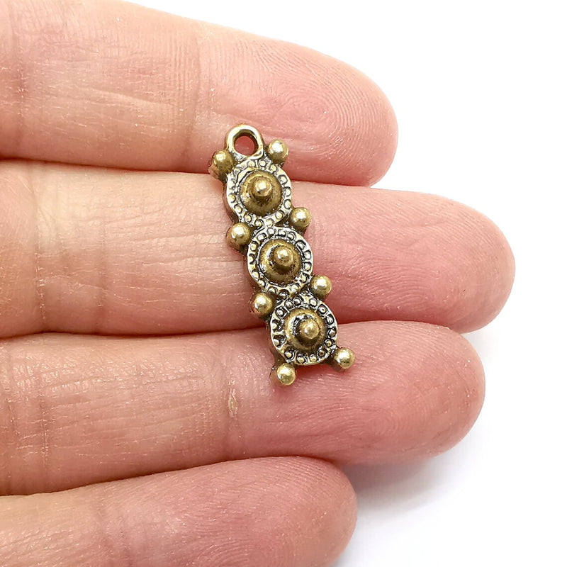 2 Bronze Charms, Boho Dangle Charms, Ethnic Earring Charms, Bronze Rustic Pendant, Necklace Parts, Antique Bronze Plated 29x10mm G35124