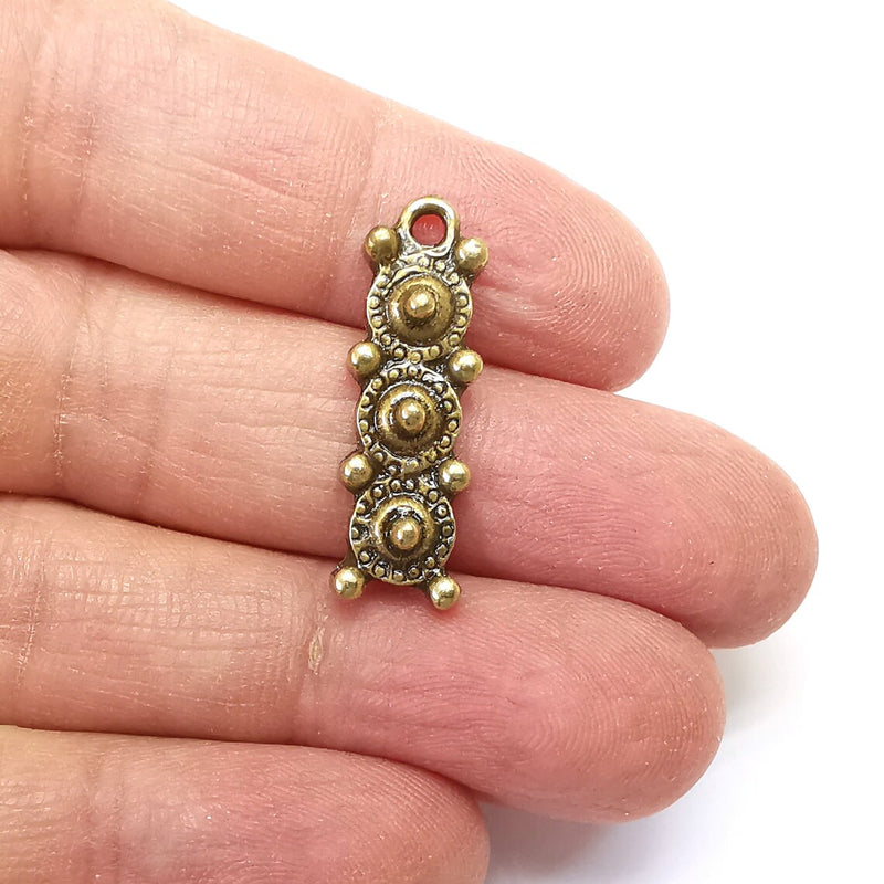 2 Bronze Charms, Boho Dangle Charms, Ethnic Earring Charms, Bronze Rustic Pendant, Necklace Parts, Antique Bronze Plated 29x10mm G35124