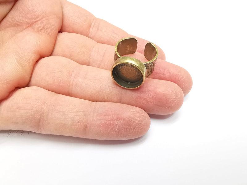 Bronze Ring Setting, Cabochon Blank, Resin Bezel, Round Ring Mounting, Epoxy Frame Base, Adjustable Antique Bronze Plated 14mm G35308
