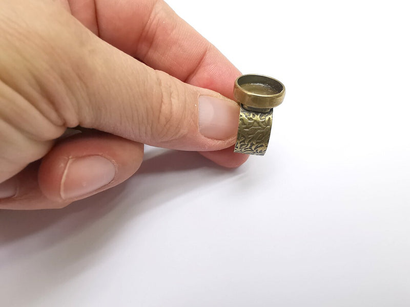 Bronze Ring Setting, Cabochon Blank, Resin Bezel, Round Ring Mounting, Epoxy Frame Base, Adjustable Antique Bronze Plated 14mm G35308