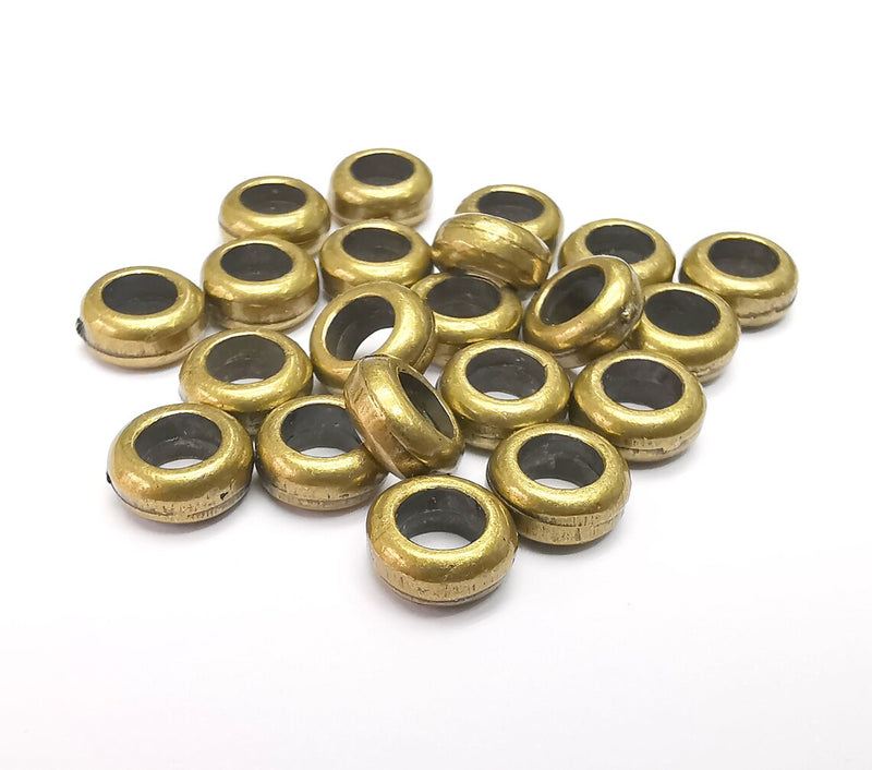 10 Rondelle Beads, Bronze Beads, Metal Beads, Bracelet Beads, Wide Hole Beads, Necklace Beads, Antique Bronze Plated Metal 8mm G35313