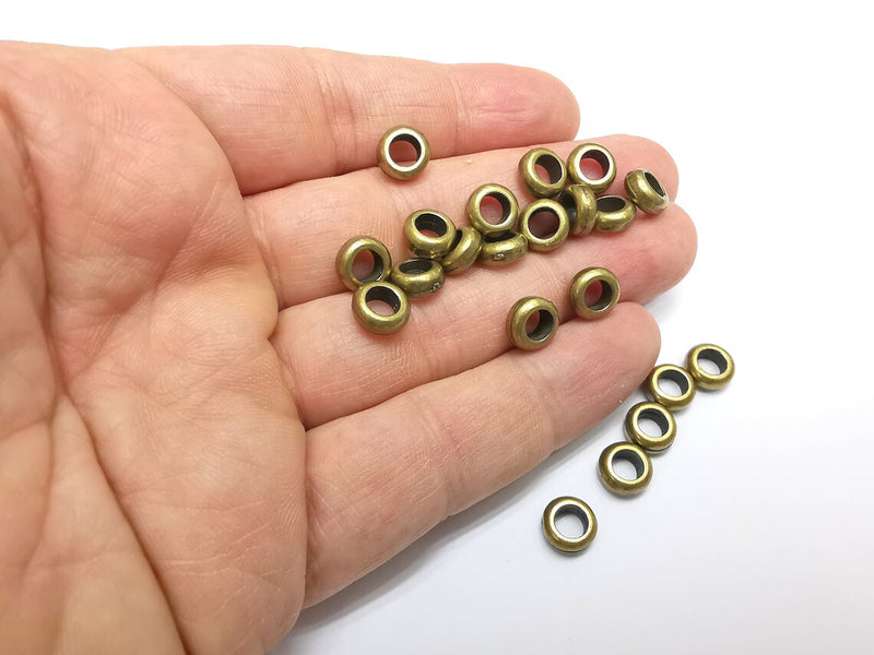 10 Rondelle Beads, Bronze Beads, Metal Beads, Bracelet Beads, Wide Hole Beads, Necklace Beads, Antique Bronze Plated Metal 8mm G35313