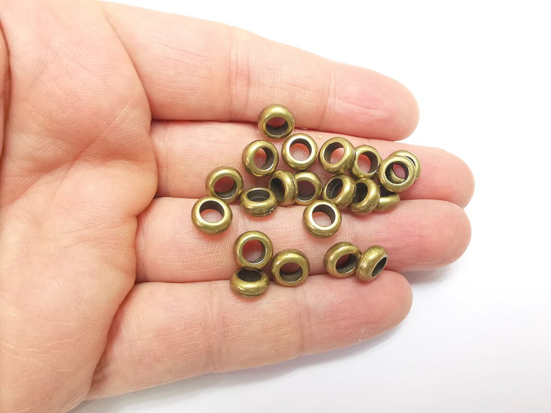 10 Rondelle Beads, Bronze Beads, Metal Beads, Bracelet Beads, Wide Hole Beads, Necklace Beads, Antique Bronze Plated Metal 8mm G35313