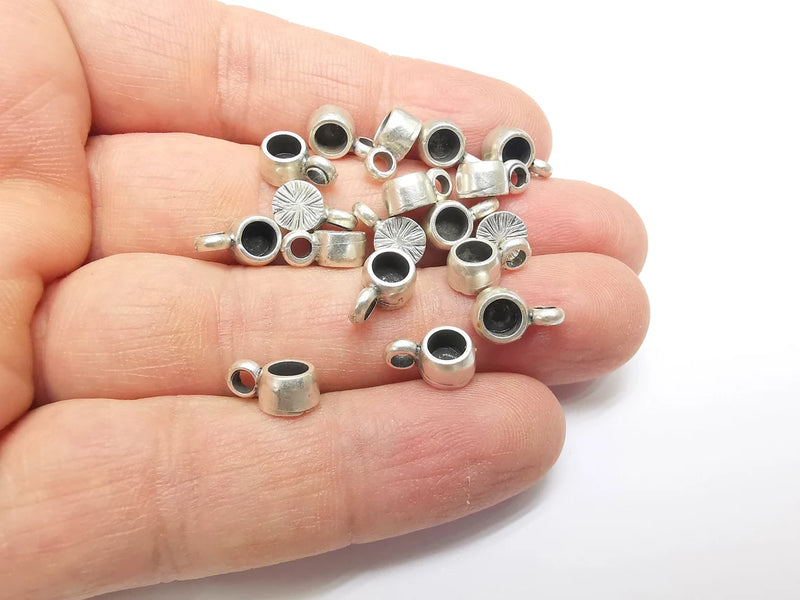 5 Silver Pendant Blank, Cabochon Bezel, Locket Pendant Base, inlay Mountings, Resin Necklace, Antique Silver Plated (11x6mm blank) G35320