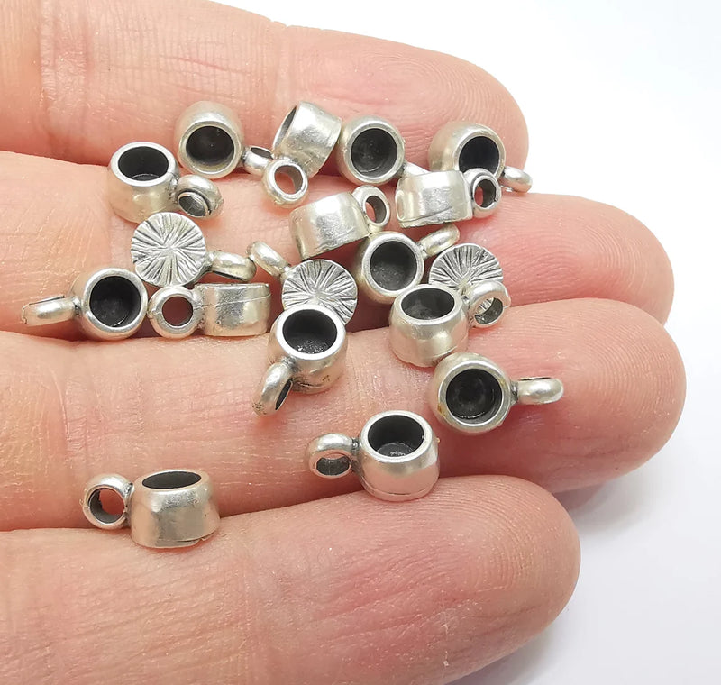 5 Silver Pendant Blank, Cabochon Bezel, Locket Pendant Base, inlay Mountings, Resin Necklace, Antique Silver Plated (11x6mm blank) G35320