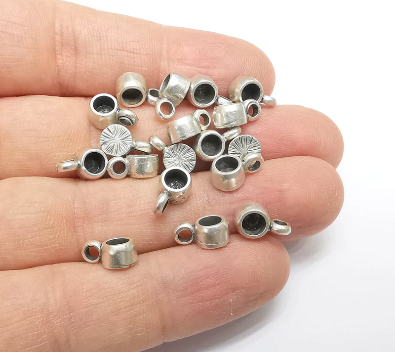 5 Silver Pendant Blank, Cabochon Bezel, Locket Pendant Base, inlay Mountings, Resin Necklace, Antique Silver Plated (11x6mm blank) G35320