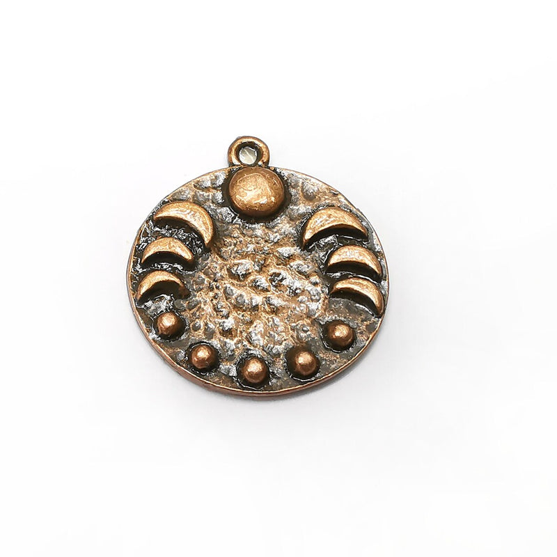 Moon Charms, Crescent, Hammered, Phase of the Moon Charms, Copper Pendant, Earring Charms, Antique Copper Plated (28x24mm) G35362