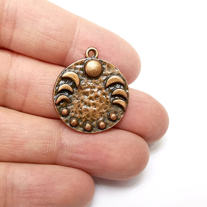 Moon Charms, Crescent, Hammered, Phase of the Moon Charms, Copper Pendant, Earring Charms, Antique Copper Plated (28x24mm) G35362