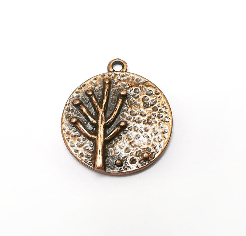 Copper Tree Charms, Oval Baroque Charms, Ethnic Earring Charms, Copper Rustic Pendant, Necklace Parts, Antique Copper Plated 26x22mm G35365