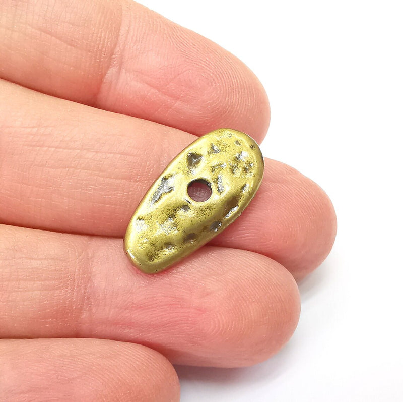 5 Organic Textured Connector, Oval Jewelry Parts, Bronze Bracelet Component, Antique Bronze Plated Metal Findings (24x11mm) G35368