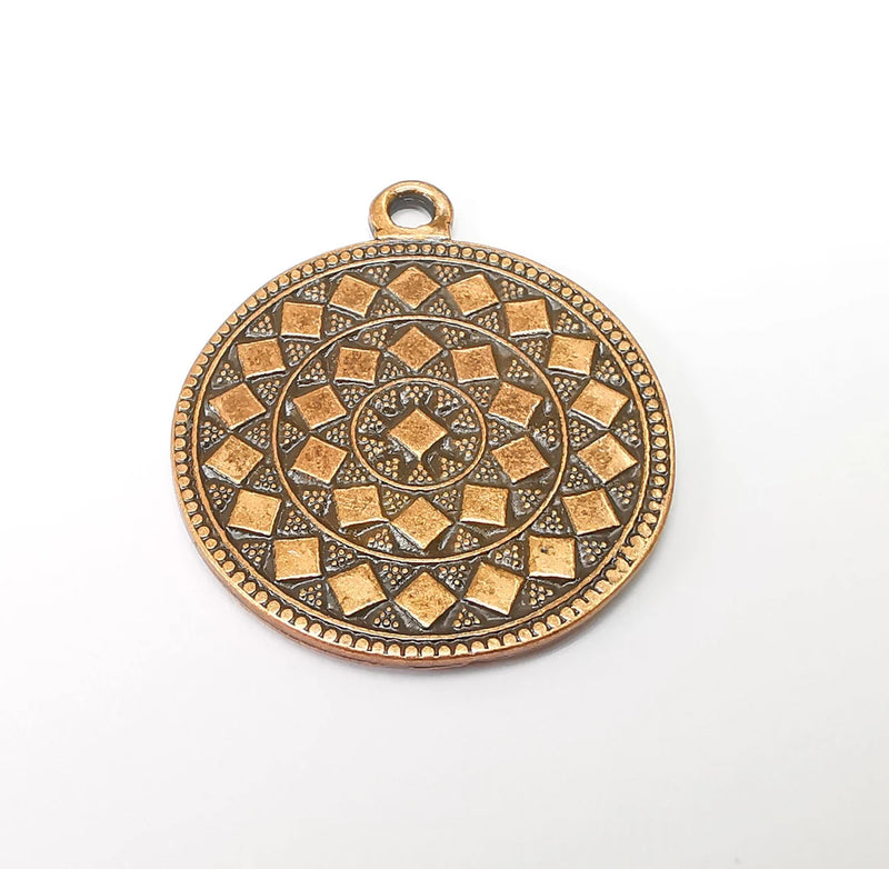 Copper Mandala Charms, Medallion Charms, Locket Pendant, Earring Charms, Boho Charms, Round Charms, Antique Copper Plated (39x32mm) G35378