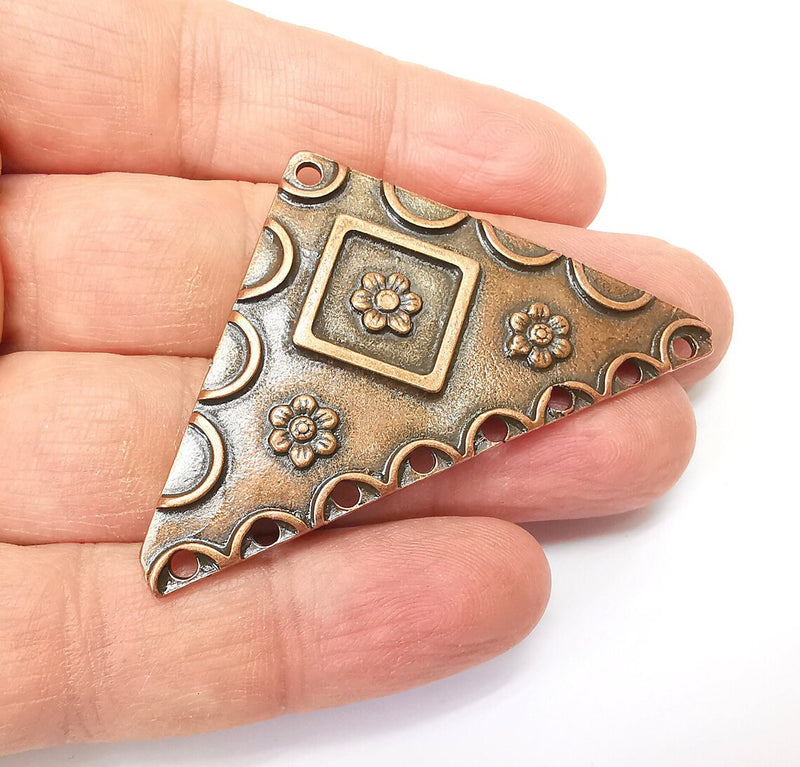 Copper Triangle Pendant, Ethnic Pendant, Rustic Pendant, Bronze Pendant, Necklace Parts, Antique Copper Plated 60x35mm G35385