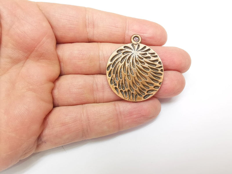 Copper Rain Charms, Medallion Charms, Locket Pendant, Earring Charms, Boho Charms, Round Charms, Antique Copper Plated (40x33mm) G35207