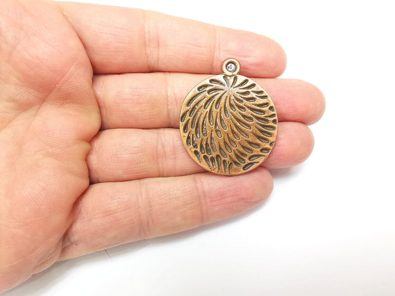 Copper Rain Charms, Medallion Charms, Locket Pendant, Earring Charms, Boho Charms, Round Charms, Antique Copper Plated (40x33mm) G35207