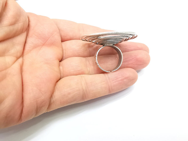 Circled Ring Setting, Cabochon Blank, Resin Bezel, Ring Mounting, Epoxy Frame, Adjustable Antique Silver Plated Brass 12mm G35224