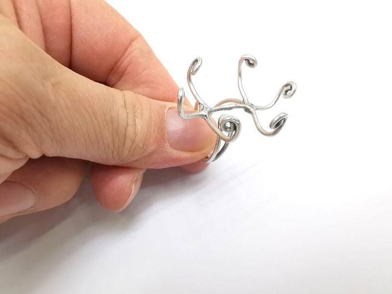 Silver Claw Ring Setting, Cabochon Blank, Resin Bezel, Oval Mounting, Claw Frame Base, Adjustable Antique Silver Plated Brass 35x25mm G35225