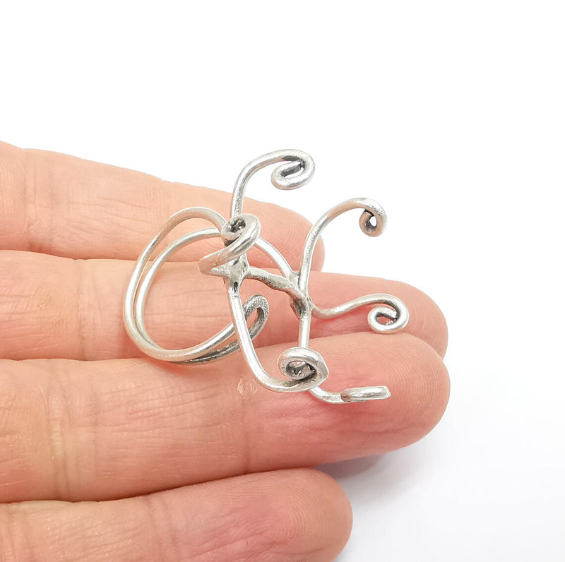 Silver Claw Ring Setting, Cabochon Blank, Resin Bezel, Oval Mounting, Claw Frame Base, Adjustable Antique Silver Plated Brass 35x25mm G35225