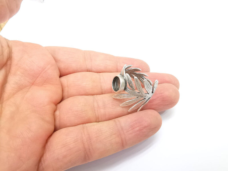 Leaf Ring Setting, Cabochon Blank, Resin Bezel, Round Ring Mounting, Epoxy Frame Base, Adjustable Antique Silver Plated Brass 8mm G35228