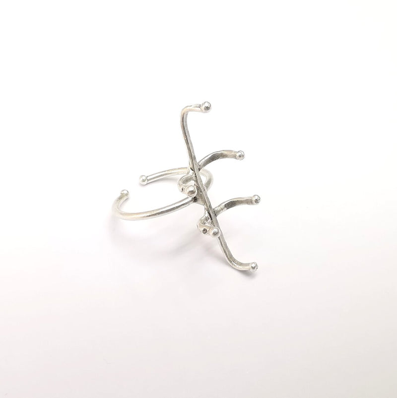 Silver Claw Ring Setting, Cabochon Blank, Resin Bezel, Oval Mounting, Claw Frame Base, Adjustable Antique Silver Plated Brass 30x10mm G35238