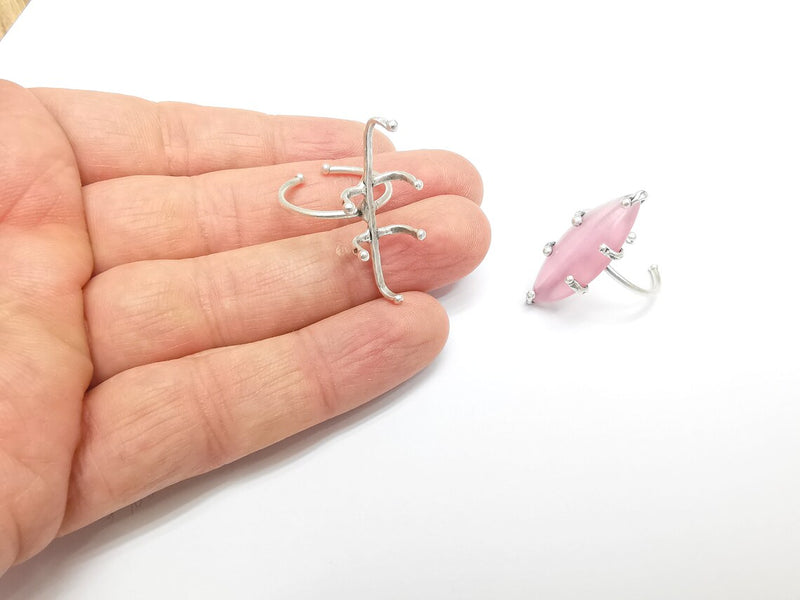 Silver Claw Ring Setting, Cabochon Blank, Resin Bezel, Oval Mounting, Claw Frame Base, Adjustable Antique Silver Plated Brass 30x10mm G35238