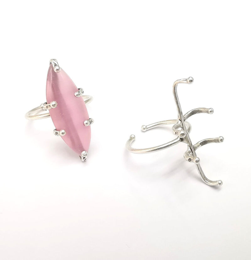 Silver Claw Ring Setting, Cabochon Blank, Resin Bezel, Oval Mounting, Claw Frame Base, Adjustable Antique Silver Plated Brass 30x10mm G35238