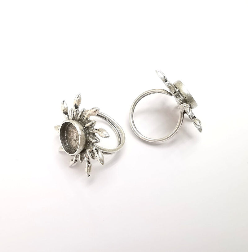 Sun Ring Setting, Sunshine Ring, Cabochon Blank, Resin Bezel, Ring Mounting, Epoxy Frame, Adjustable Antique Silver Plated Brass 12mm G35240