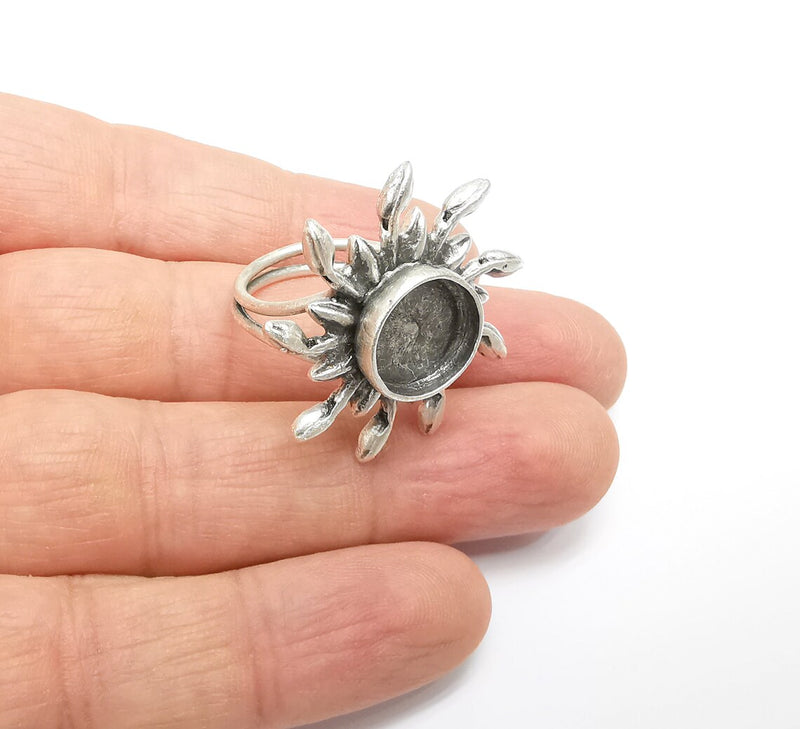 Sun Ring Setting, Sunshine Ring, Cabochon Blank, Resin Bezel, Ring Mounting, Epoxy Frame, Adjustable Antique Silver Plated Brass 12mm G35240
