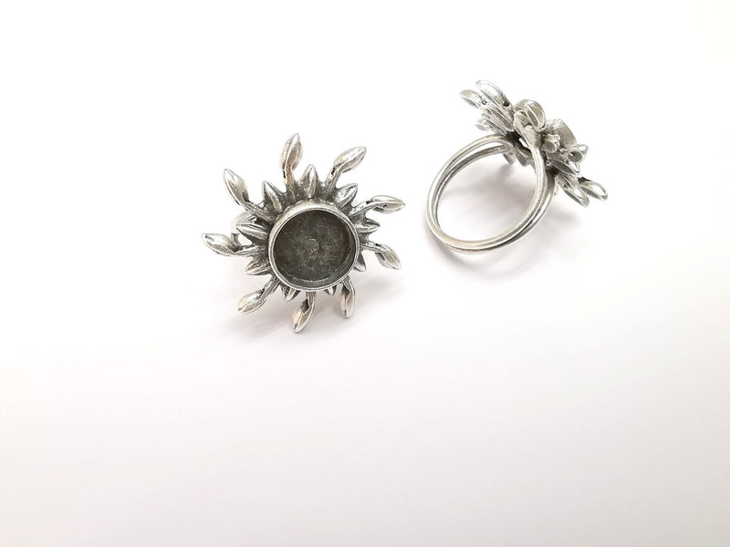 Sun Ring Setting, Sunshine Ring, Cabochon Blank, Resin Bezel, Ring Mounting, Epoxy Frame, Adjustable Antique Silver Plated Brass 12mm G35240