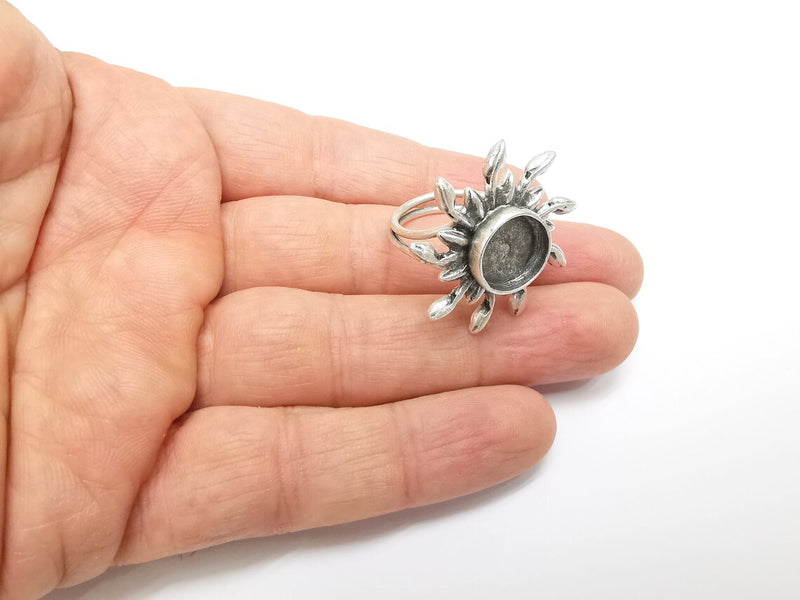 Sun Ring Setting, Sunshine Ring, Cabochon Blank, Resin Bezel, Ring Mounting, Epoxy Frame, Adjustable Antique Silver Plated Brass 12mm G35240