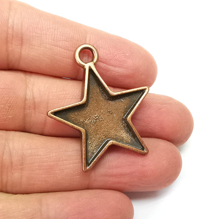 Copper Star Charms, Boho Charms, Dangle Charms, Earring Charms, Rustic Charms, Necklace Parts, Antique Copper Plated 37x32mm G35453