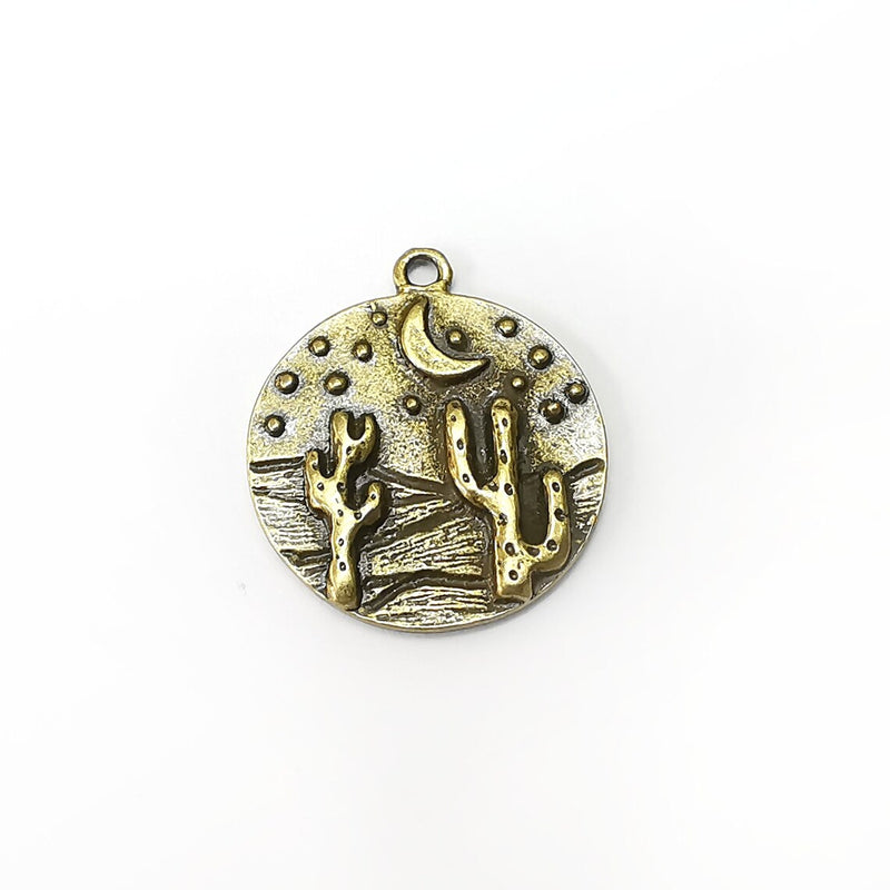 Desert Charms, Cactus Charm, Dune Charm, Desert Night Charms, Crescent Star Charms, Earring Parts, Antique Bronze Plated 28x25mm G35264