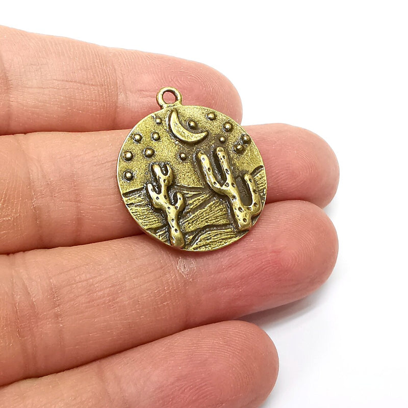 Desert Charms, Cactus Charm, Dune Charm, Desert Night Charms, Crescent Star Charms, Earring Parts, Antique Bronze Plated 28x25mm G35264