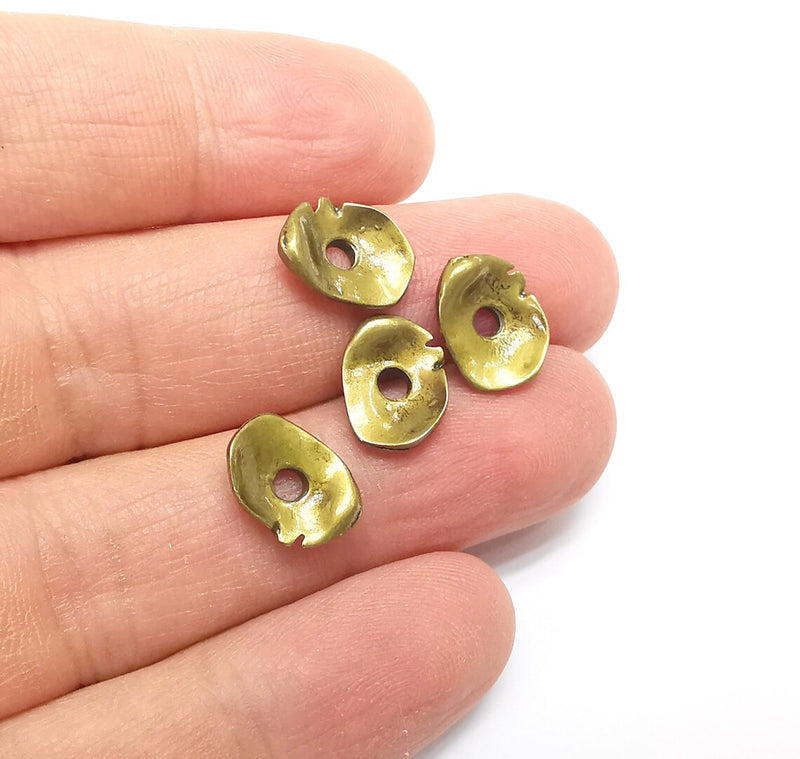 5 Curved Disc Charms, Curved Disc Beads, Hollow Charms, Bronze Connector, Necklace Parts, Antique Bronze Plated Findings 12x9mm G35304