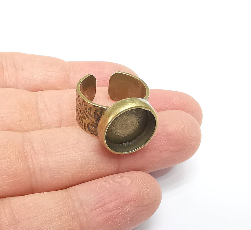 Bronze Ring Setting, Cabochon Blank, Resin Bezel, Round Ring Mounting, Epoxy Frame Base, Adjustable Antique Bronze Plated 14mm G35308