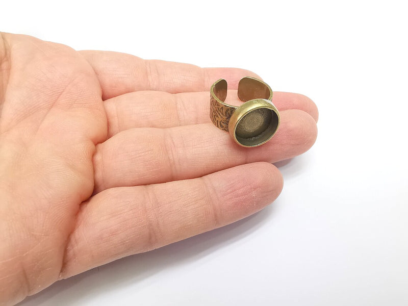 Bronze Ring Setting, Cabochon Blank, Resin Bezel, Round Ring Mounting, Epoxy Frame Base, Adjustable Antique Bronze Plated 14mm G35308