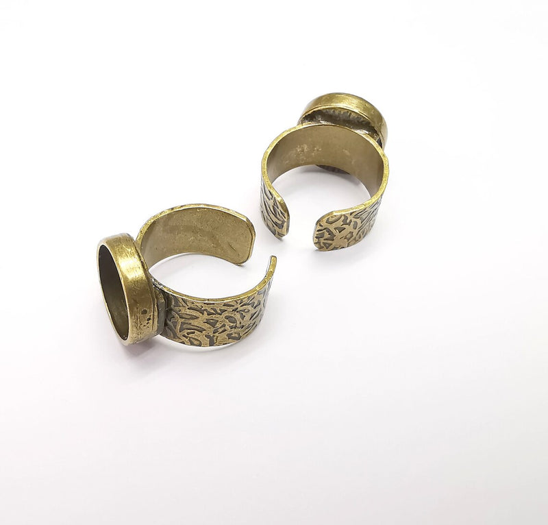 Bronze Ring Setting, Cabochon Blank, Resin Bezel, Round Ring Mounting, Epoxy Frame Base, Adjustable Antique Bronze Plated 14mm G35308